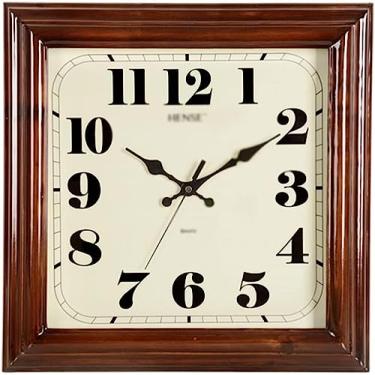 Imagem de Relógio de parede quadrado de madeira maciça, 40,6 cm, silencioso, sem tique-taque, relógio de parede para sala de estar/escritório/cozinha