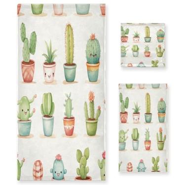Imagem de xigua Conjunto de toalhas de banheiro de cacto toalha de banho macia absorvente de 3 peças toalha de mão toalhas decorativas para banheiro, academia, hotel, praia, piscina