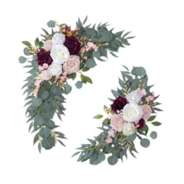 Imagem de IEUDNS Conjunto de 2 peças de flores de seda para decoração floral, arco de casamento artesanal, guirlanda de flores artificiais para porta de entrada, festa, Vermelho Branco