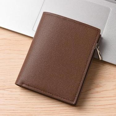 Imagem de Carteira curta masculina - estilos horizontal e vertical, 9 compartimentos para cartão com bolso com zíper, PU fino, 80 g, 11,5 x 9,5 cm (preto, café), Estilo vertical marrom, Retrô