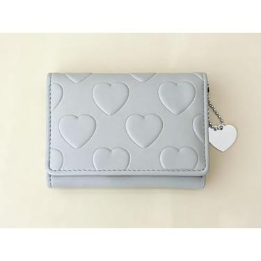 Imagem de Carteira feminina, porta-cartão de crédito PU com pingente em forma de coração, linda carteira feminina de cartão de crédito para compras, encontros, viagens, Azul, Casual