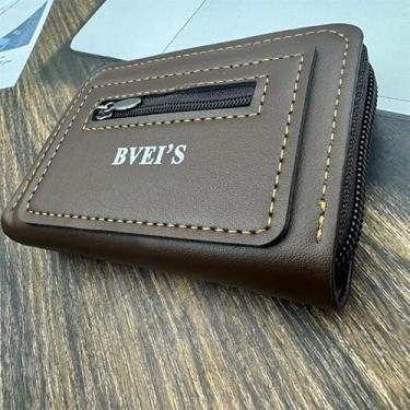 Imagem de Carteira masculina, porta-cartões com zíper duplo com vários bolsos para dinheiro e moedas-37, Marrom, Minimalista
