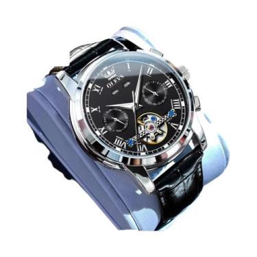 Imagem de Relógio Mecânico De Luxo Masculino OLEVS 6607 Com Pulseira De Couro, D