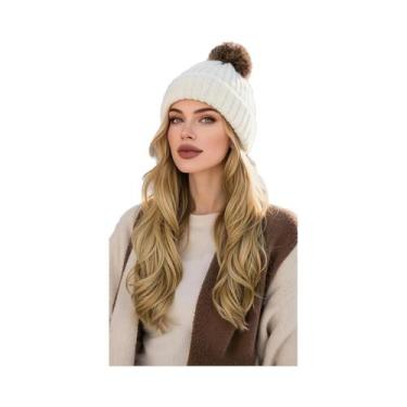 Imagem de Peruca Sintética Ondulada De 20 Polegadas Com Touca De Malha E Pompom 