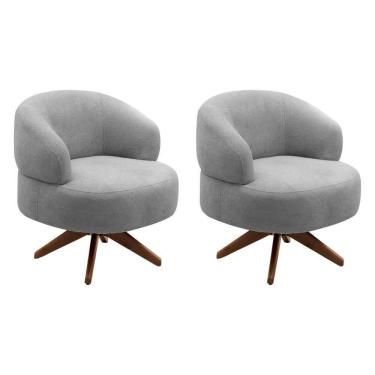 Imagem de Kit 02 Poltronas Decorativas Orgânicas Living Have Base Giratória Bouclê Cinza - Desk Design