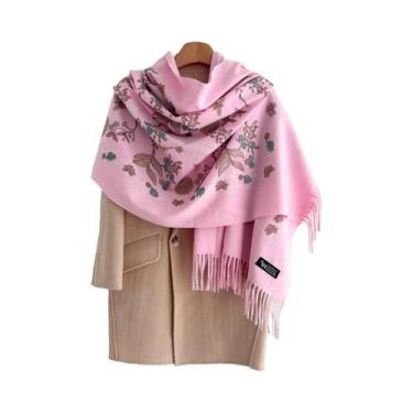 Imagem de Cachecol Floral Feminino Quente 70x210cm, Xale De Caxemira Sintética, 