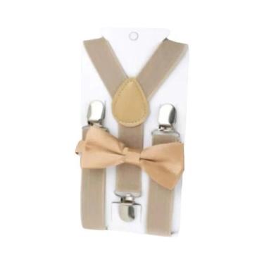 Imagem de Conjunto De Gravata Borboleta Infantil De Cor Sólida Com Suspensórios 