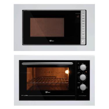 Imagem de Kit Forno Elétrico Fischer Fit Line Embutir Autolimpante 48L + Micro-Ondas 25l Branco 220v