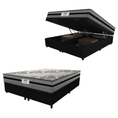 Imagem de Cama Box Baú Casal Queen Colchão Gazin Com Molas Ensacadas Rubi 158x198x73cm Suede Preto/Cinza