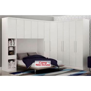 Imagem de Quarto Casal Completo Rizon-linea 6 Peças (1 Armário Aéreo + 3 Guarda Roupas + 1 Closet Canto Obliquo + 1 Complemento) Qcm109 Branco
