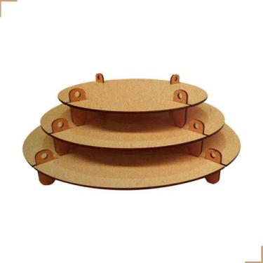 Imagem de Bandeja Desmontável Redonda Kit Com 3 Mdf Festa Decoração - Tabuleiros