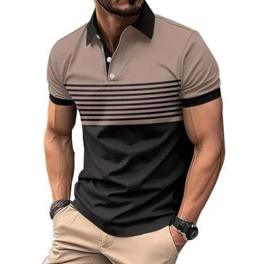 Imagem de Camisa Polo Masculina De Verão Com Manga Curta E Gola Com Botões, Cort
