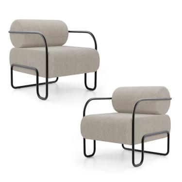 Imagem de Kit 02 Poltronas Decorativas Orgânica Living Miska Bouclê Bege - Abmaza