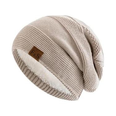 Imagem de Gorro De Inverno Unissex Com Forro De Pelúcia, Chapéu Tricotado Quente