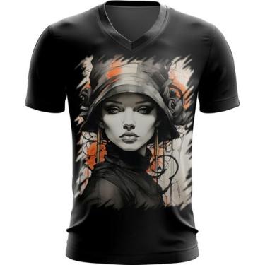 Imagem de Camiseta Gola V Pintura a Carvão Mulher Arte Esfumaçada 9 - Kasubeck S