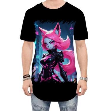 Imagem de Camiseta Longline Raposa Humanóide Vaporwave 3 - Kasubeck Store®, P