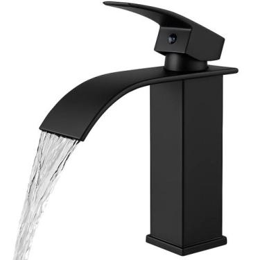Imagem de Torneira para Banheiro Lavabo Preta Cascata Monocomando Água Quente e 