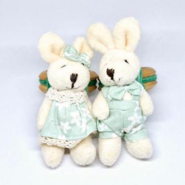 Imagem de Porta Guardanapo Casal Coelhos Pelúcia - Decor Madame Blue, Verde Clar