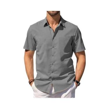 Imagem de Camisa Havaiana Masculina De Verão Leve Em Algodão E Linho, Manga Curt