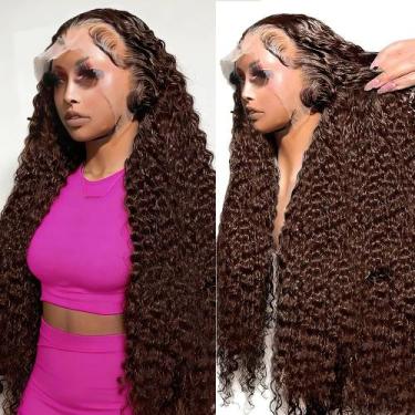 Imagem de Peruca Zhengshuo 34" 13x6 Lace Front Ondas de Água Castanho