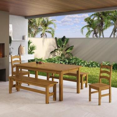 Imagem de Conjunto Mesa 180cm 2 Cadeiras e 2 Bancos Área Gourmet Madeira Maciça 