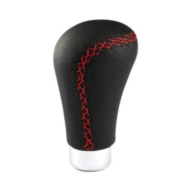 Imagem de Manopla De Câmbio Manual Universal Em Couro Vermelho E Preto Com Costu