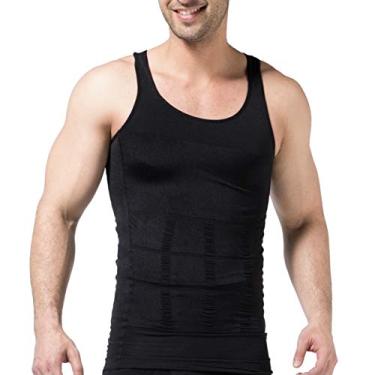 Imagem de Camiseta masculina de emagrecimento Body Shaper Camisas de compressão para homens Camiseta slim colete abdominal para treino de abdômen, preto (XXL)