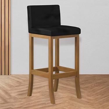 Imagem de Banqueta Média Encosto Estofado 38 x 88 Cm Ilha Espanha Madeira Maciça Amêndoa Suede Preto - CCS