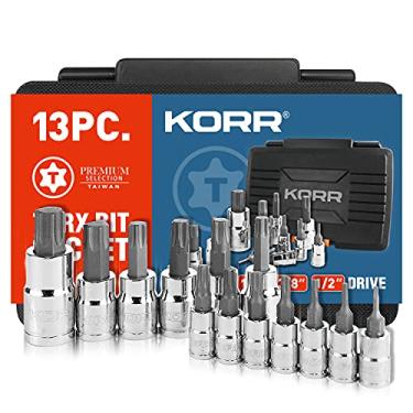 Imagem de KORR Tools KSS004 Conjunto de soquete Torx de 13 peças, tamanhos de T8 - T60 | unidade de 1/4 polegada, 3/8 polegadas e 1/2 polegada