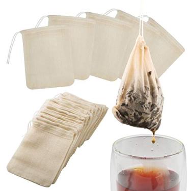 Imagem de Sacos de filtro de chá, pacote com 50 sacos de chá de algodão reutilizáveis Housim, sacos de filtro de filtro vazios sem alvejante ECO Friendly Tea/Herb Brew Bags infusor de chá de folha solta para viagem de escritório em casa