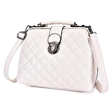 Imagem de Bolsa tiracolo clássica com alça superior para mulheres Bolsas de ombro de couro fashion acolchoada bolsa de ombro, Branco