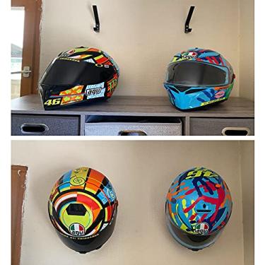 Imagem de Pmsanzay Pacote com 2 ganchos para capacete de motocicleta, multiuso, jaqueta, cabide para chaves, suporte de parede, suporte de tecido, suporte para exibição de chapéu, gancho para porta de cozinha e casa – Ferragens incluídas fáceis de instalar.