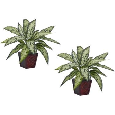 Imagem de Nearly Natural 6694-S2 Silver Queen plantas decorativas de seda, verde, conjunto de 2