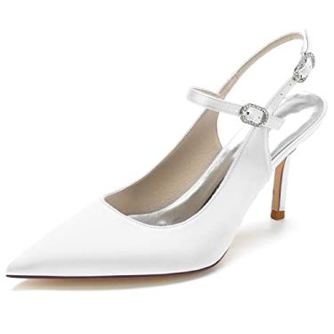 Imagem de Bombas Slingback femininas 8,5 cm salto alto de casamento bico fino sapatos de quadra festa trabalho vestido de formatura, Branco, 10