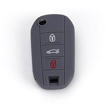 Imagem de YJADHU Capa de chave de carro flip capa protetora de chave de carro, apto para Peugeot 508 301 2008 3008 408 4008 308 Citroen C4 CACTUS C5 C3 C4L, cinza escuro, 1 peça