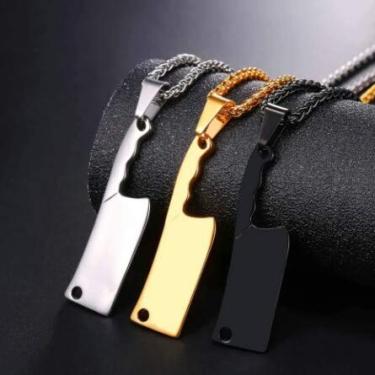 Imagem de Pingente Aço Inox e corrente Faca Cutelo Master Chef Cozinha Açougue