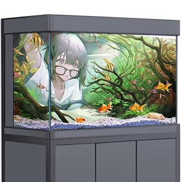 Imagem de Fundo de aquário 3D Anime Meninas Mange Desenhos Animados Peixes Aquário Impressão HD Papel de Parede Réptil Habitat Aquário Decorações de Fundo PVC Poster Adesivo Paisagem (19,6 x 29,5 pol. (50 x 75 cm))