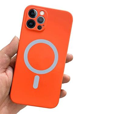 Imagem de Capa de ímã magnético de silicone líquido para iPhone 12 13 11 Pro Max Mini XS XR X 7 8 Plus SE 2020 Capa de carregamento sem fio, laranja, para iPhone 7 8