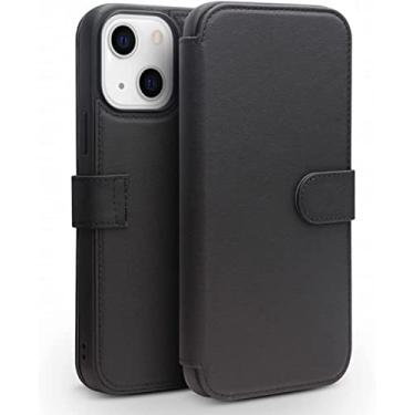 Imagem de GANYUU Capa carteira para iPhone 13 Mini /13/13 Pro/13 Pro Max, capa flip de couro com suporte de cartão fecho magnético proteção da câmera TPU à prova de choque (Cor: Preto, Tamanho: 13 Mini 5,4 polegadas