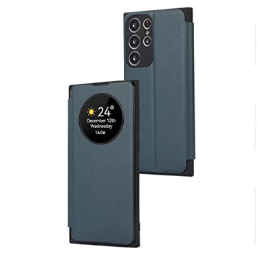 Imagem de KVIBEO Capa para Samsung Galaxy S23 Ultra/S23 Plus/S23, capa flip com função de visualização de janela e slot para cartão capa protetora de corpo inteiro ultra fina, azul, S23