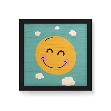 Imagem de Arte Maníacos Quadro Decorativo em Madeira Sol Sorriso Fundo Azul - 30x30cm (Moldura caixa em laca preta)
