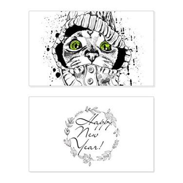 Imagem de Suéter branco cabeça de gato protege animal amante de ano novo festival felicitações cartão Bless mensagem presente