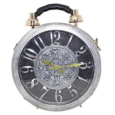 Imagem de Real Working Clock bolsa de ombro feminina vintage clutch estilo Steampunk, Cinza, 28cm x 11cm x 28cm