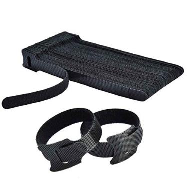 Imagem de HMROPE 60 peças de abraçadeiras de fixação reutilizáveis, braçadeiras ajustáveis premium de 15 cm, alças de gerenciamento de cabos de pano de microfibra e organizador de cabos reutilizáveis