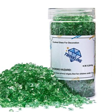Imagem de TWINKLING Brilho de pedra de cascalho de vidro de fogo de alto brilho, vidro quebrado, lascas de pedras de fogo, vidro triturado para artesanato de fogueira, arte de resina, decoração de jardim de