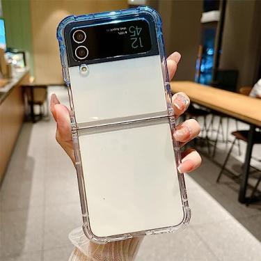 Imagem de Capa transparente luxuosa de cor gradiente para Samsung Z Flip 3 Flip4 ZFlip 4 3 Galaxy Z Flip 3 4 Capa à prova de choque de silicone acrílico, azul, para Samsung Z Flip 4