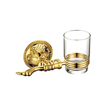 Imagem de Acessórios de banheiro Anel de toalha de montagem na parede Suporte de papel higiênico Saboneteira Escova de dentes Suporte de copo Conjunto de ferramentas de banheiro Cor dourada, porta-copos