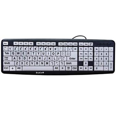 Imagem de Teclado de computador com impressão grande Nuklz N | Teclado com defeito visual | Teclas pretas e brancas de alto contraste facilitam a digitação | Perfeito para idosos e pessoas que