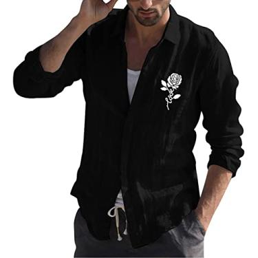 Imagem de Body masculino com botões na virilha, casual, simples, algodão e linho, estampa pequena, lapela camiseta manga de compressão, Preto, 3G