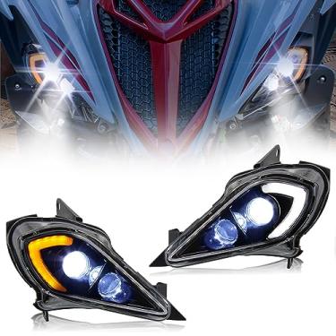 Imagem de KATIMOTO Conjunto de farol LED com farol alto e baixo DRL lâmpada de luz frontal para Yamaha YFZ 450 YFZ450R YFZ450X Wolverine 450 350 Raptor 250 350 700 2006-2022 acessórios de farol (2 peças)
